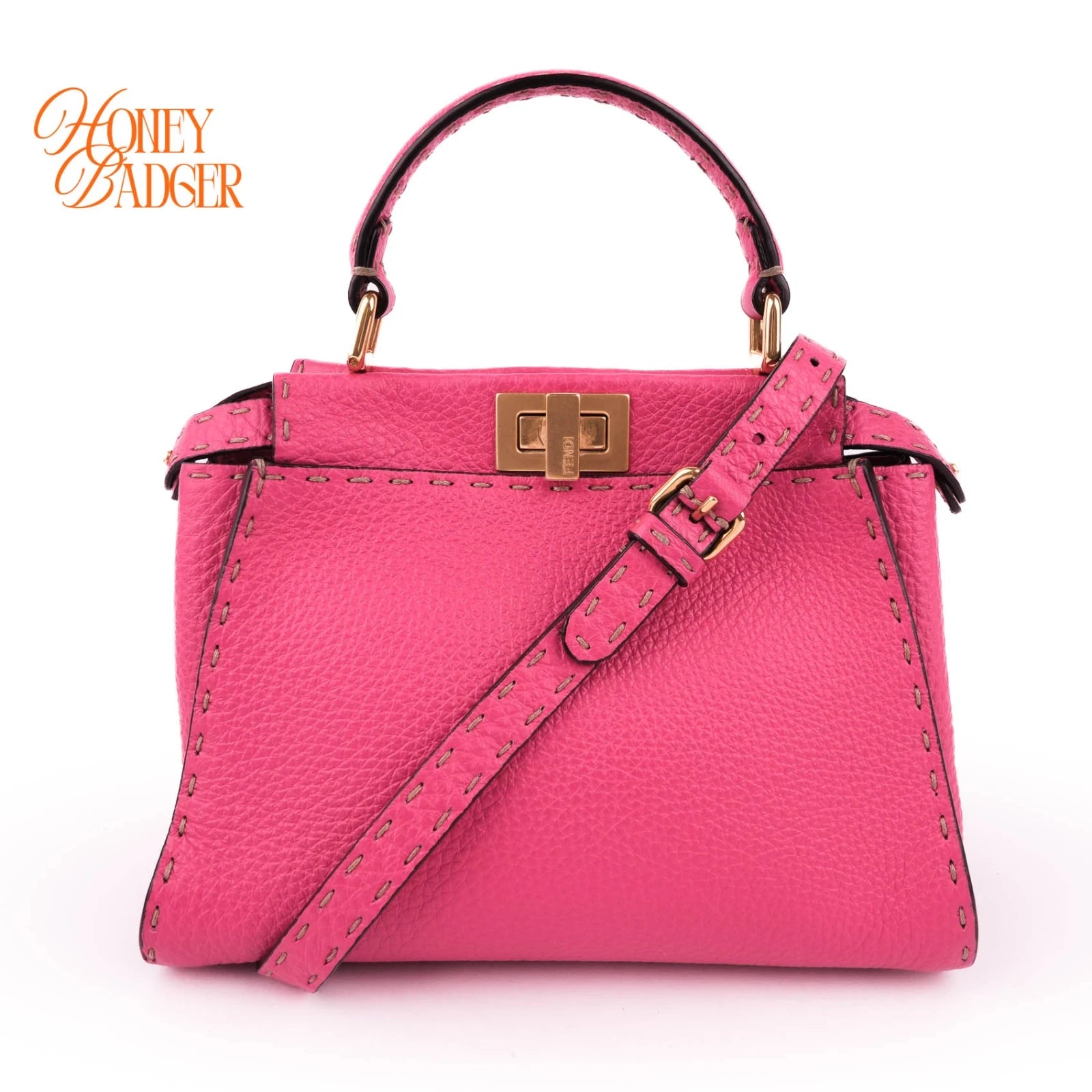 Fendi Peekaboo Mini Selleria Grained Leather Pink Rank A