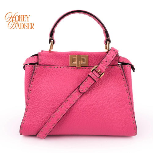 Fendi Peekaboo Mini Selleria Grained Leather Pink Rank A