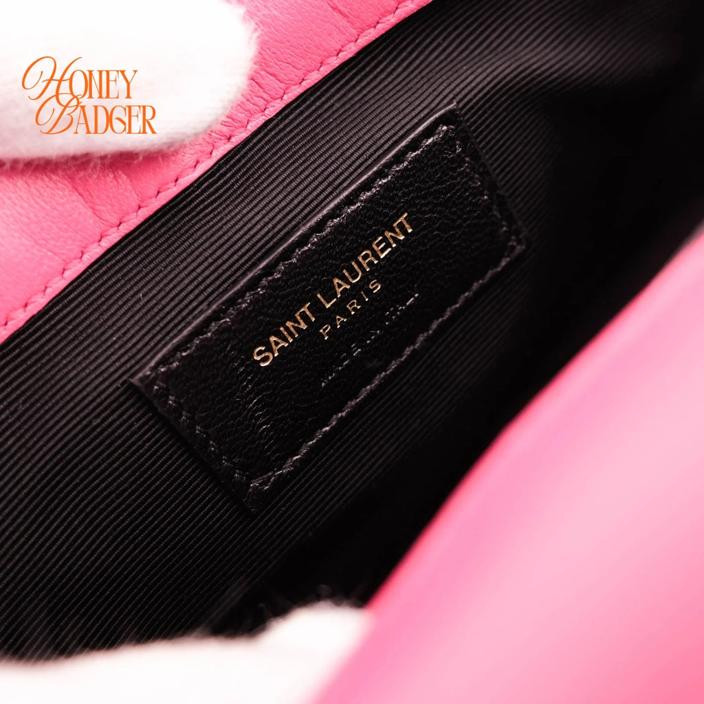Saint Laurent Monogram Mini Chain Shoulder Bag Pink Leather Silver Hardware