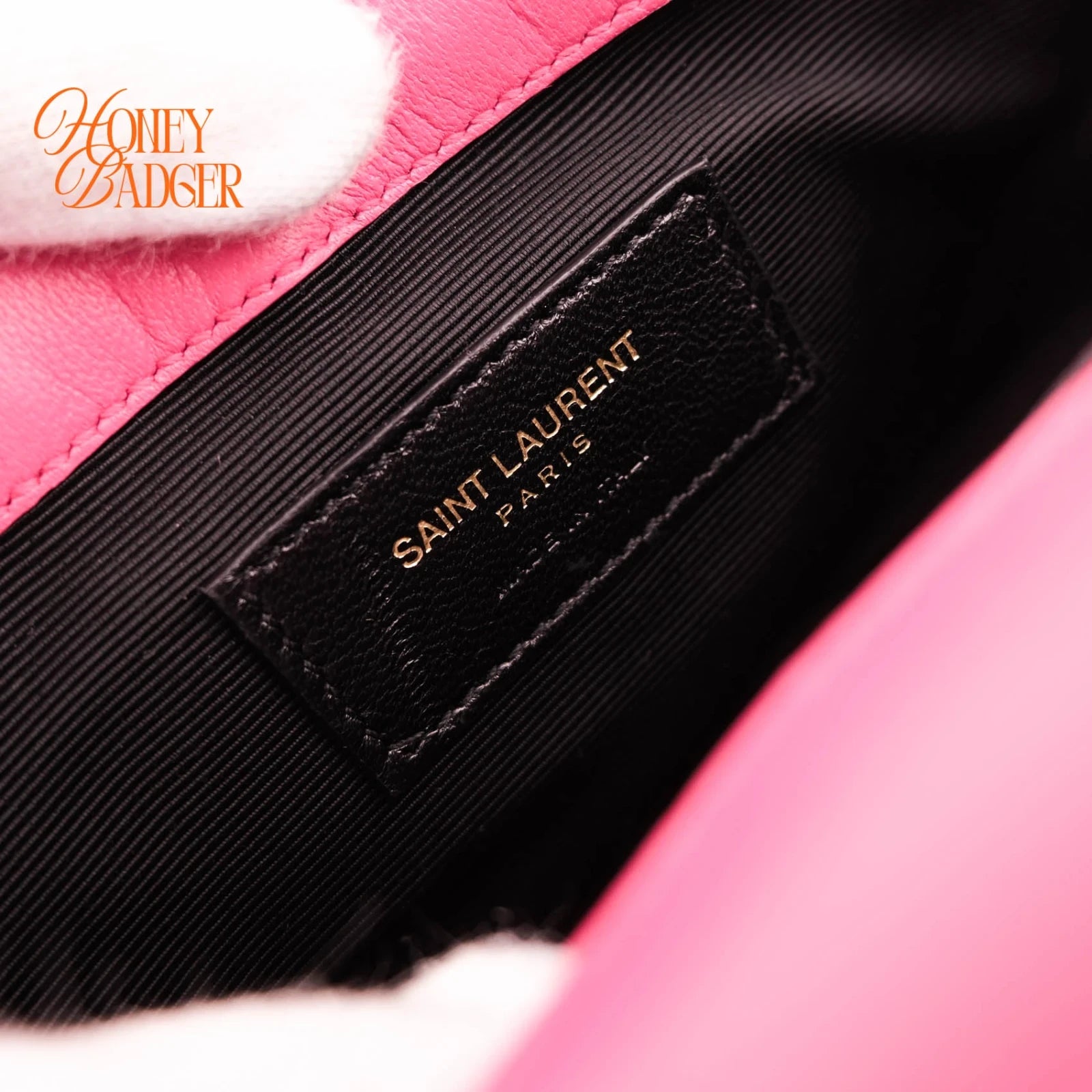 Saint Laurent Monogram Mini Chain Shoulder Bag Pink Leather Silver Hardware