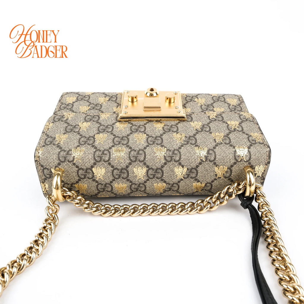 Gucci Padlock Small GG Supreme Bee Print Chain Shoulder Bag Rank A