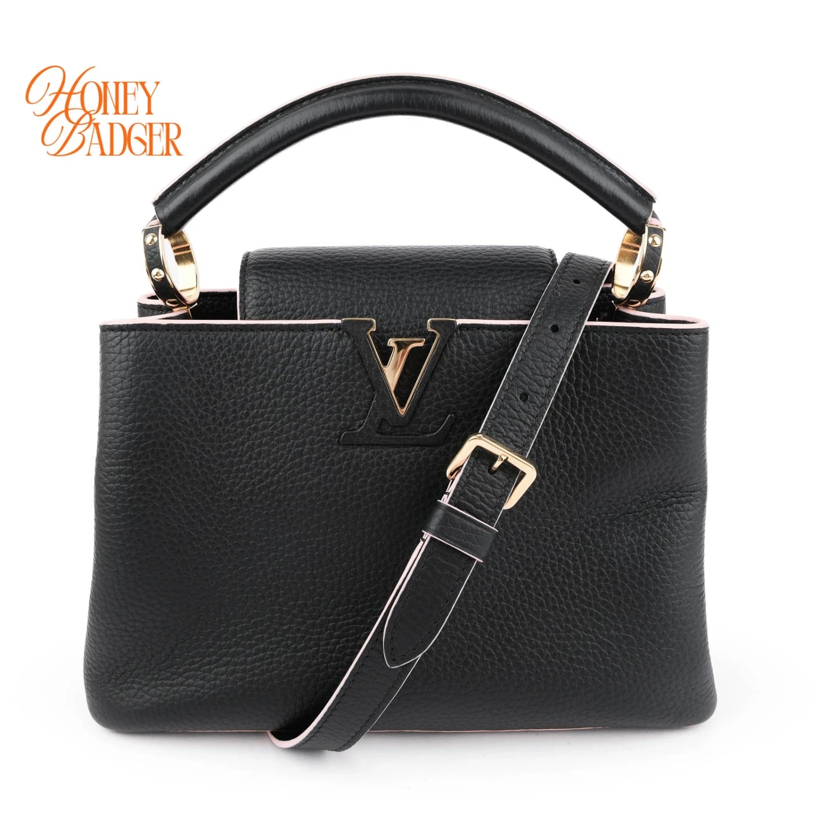 Louis Vuitton Capucines BB Taurillon Leather Black Pink Trim Rank A