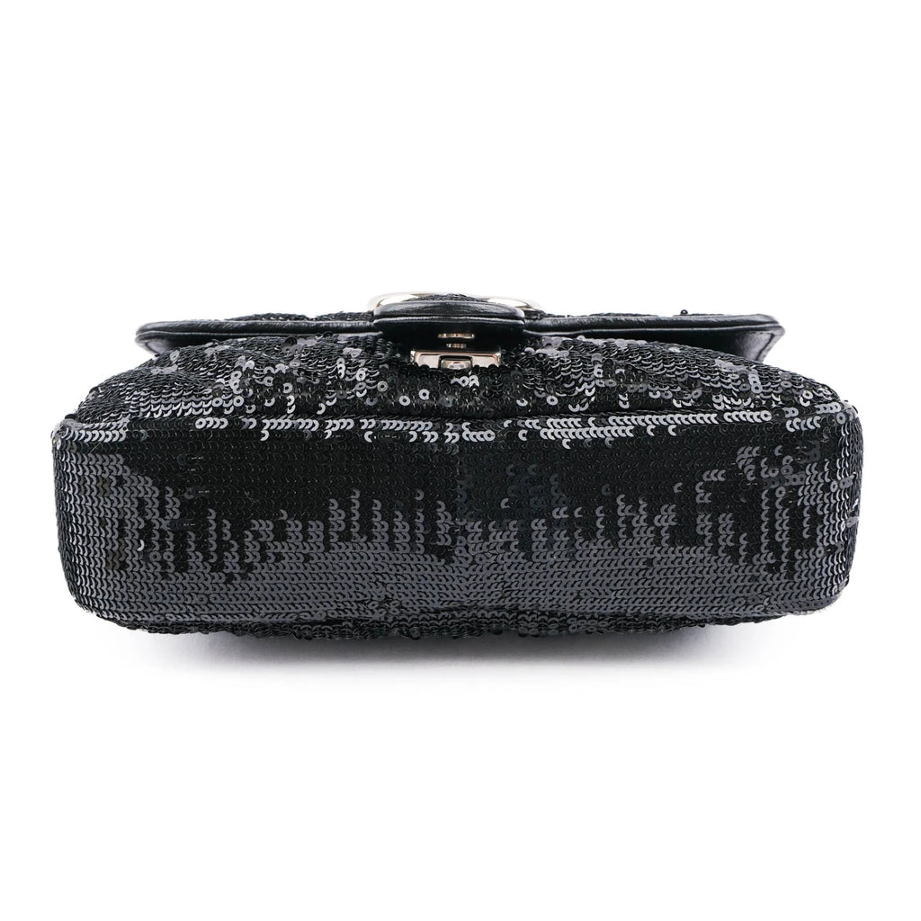 Gucci GG Marmont Medium Sequin Chain Shoulder Bag Black Rank S
