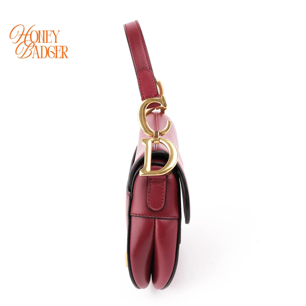 Dior Mini Saddle Bag Calfskin Leather Red Gold Hardware Rank A