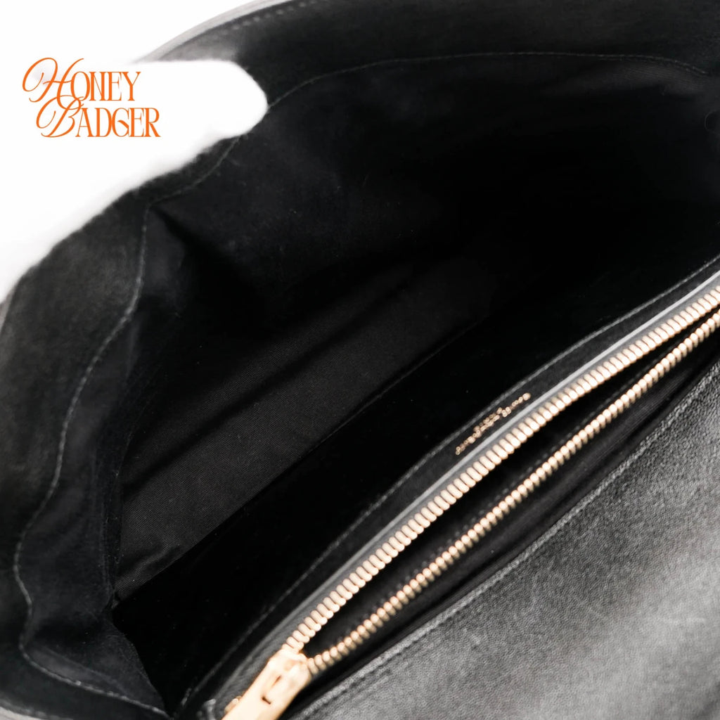 Saint Laurent College Medium Chevron Quilted Leather Black Rank A