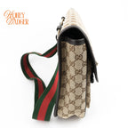 Gucci Original GG Canvas Web Single Buckle Flap Messenger Beige Rank A