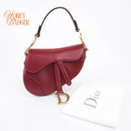Dior Mini Saddle Bag Calfskin Leather Red Gold Hardware Rank A