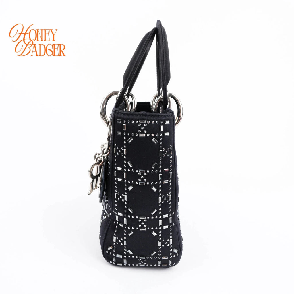 Dior Lady Dior Small Navy Satin Crystal Grade A