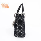 Dior Lady Dior Small Navy Satin Crystal Grade A