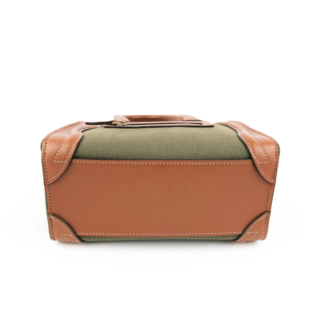 Celine Luggage Nano Canvas and Leather Olive Brown Rank A