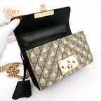 Gucci Padlock Small GG Supreme Bee Print Chain Shoulder Bag Rank A