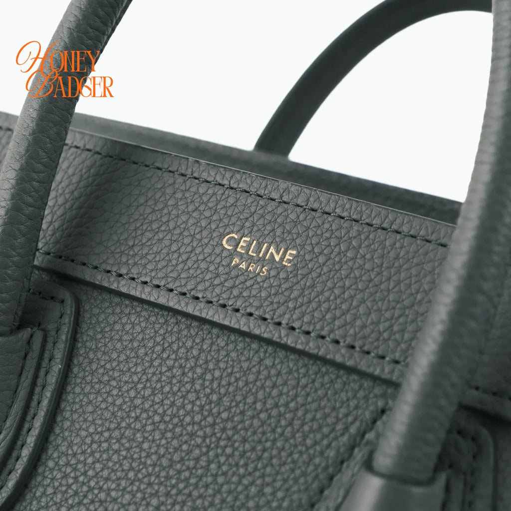 Celine Luggage Nano Drummed Calfskin Blue Grey Rank A