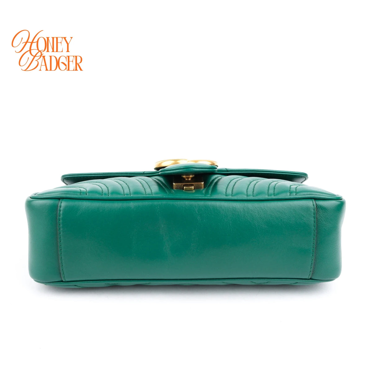 Gucci GG Marmont Small Matelassé Leather Green Antique Gold Hardware Rank A