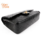 Chanel Classic Double Flap Medium 25 Lambskin Black Gold Hardware Rank AB