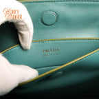 Prada Double Medium Saffiano Leather Green Gold Hardware Rank A