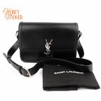 Saint Laurent Solferino Medium Brushed Leather Black Silver Hardware Rank A