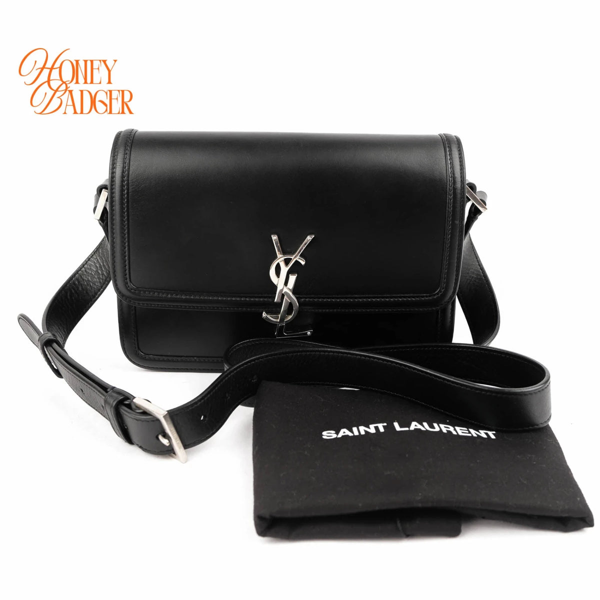 Saint Laurent Solferino Medium Brushed Leather Black Silver Hardware Rank A