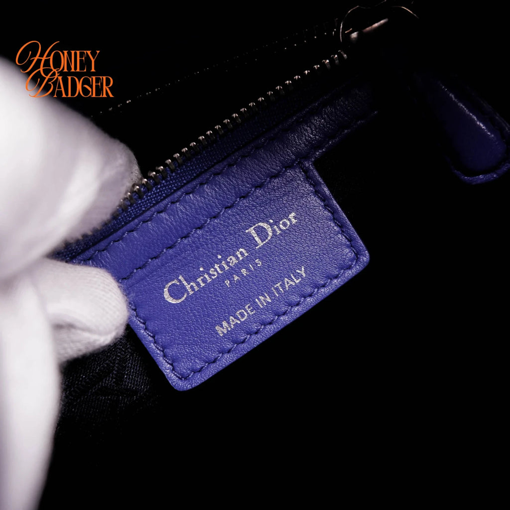 Dior Lady Dior Medium in blue lambskin, Grade A condition.