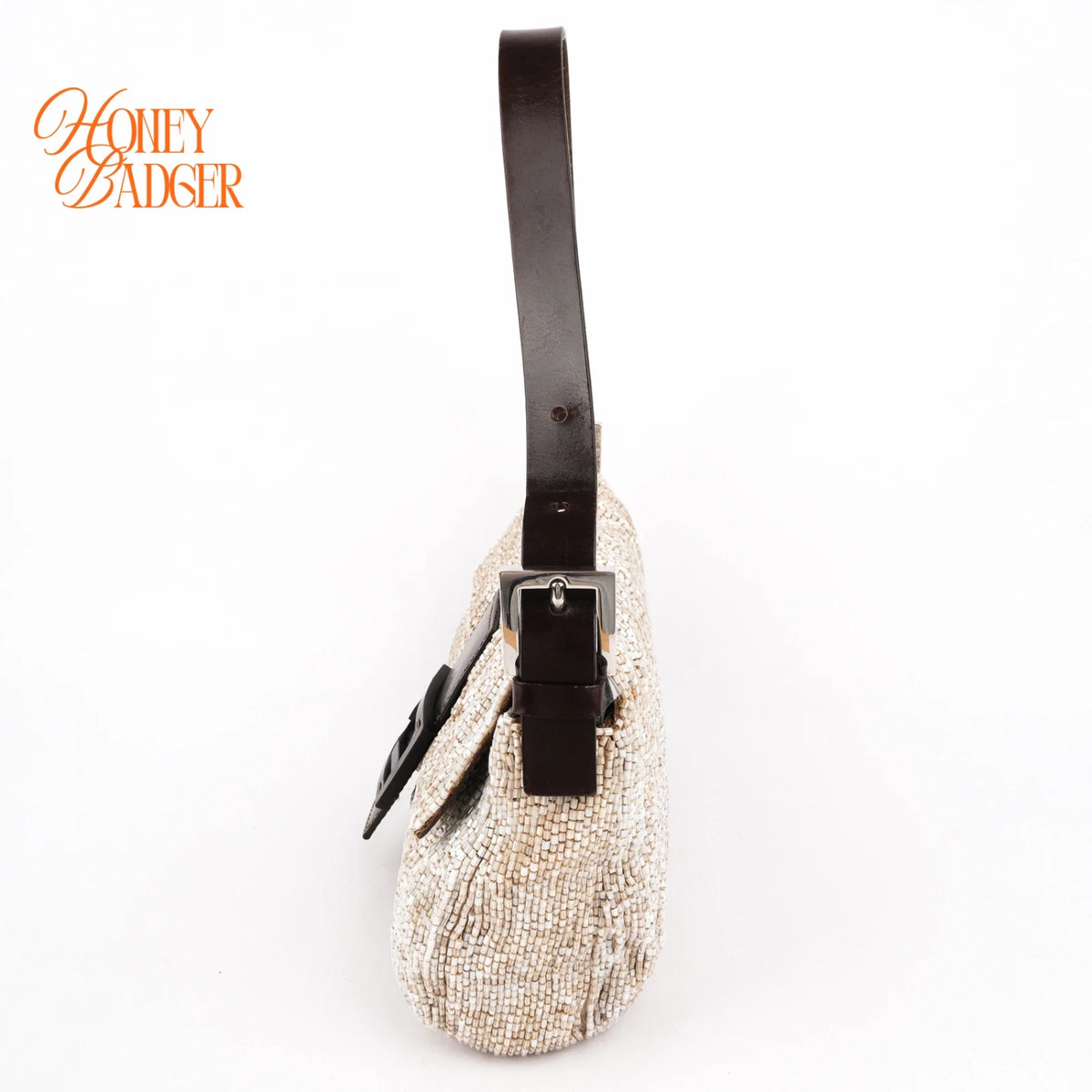 Fendi Baguette 26424 Beaded Embroidery Off-White/Dark Brown Rank B
