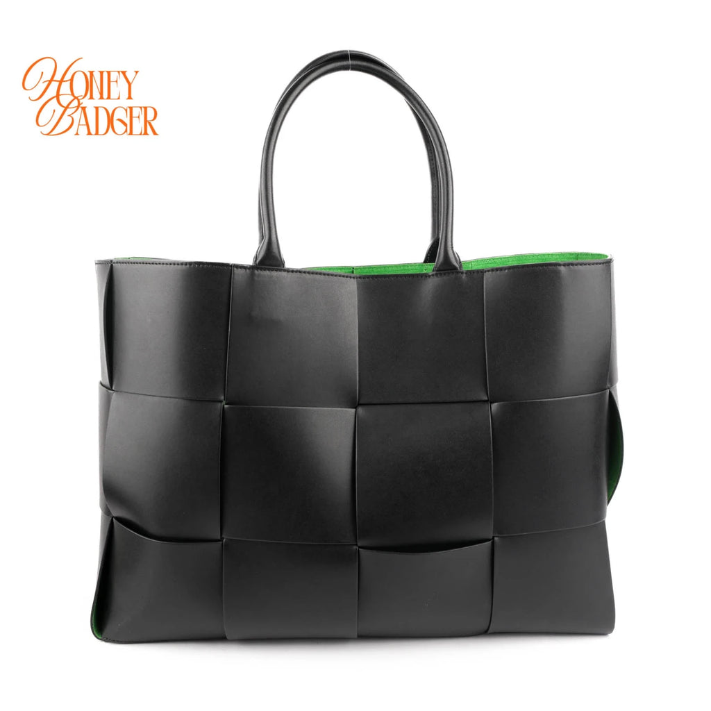 Bottega Veneta Arco Tote Large Black Leather with Green Lining 2WAY Bag