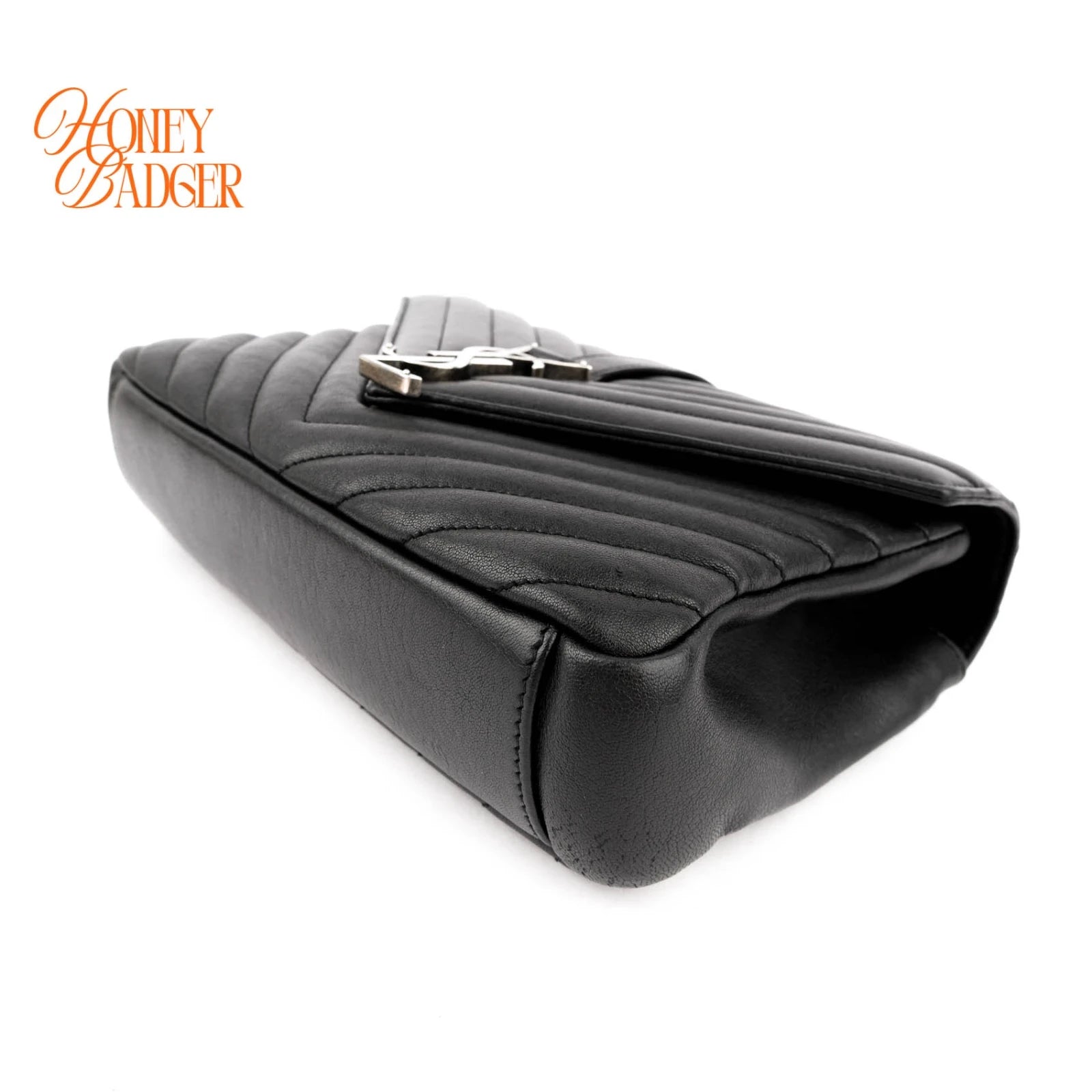 Saint Laurent College Medium Chevron Quilted Leather Black Silver Hardware