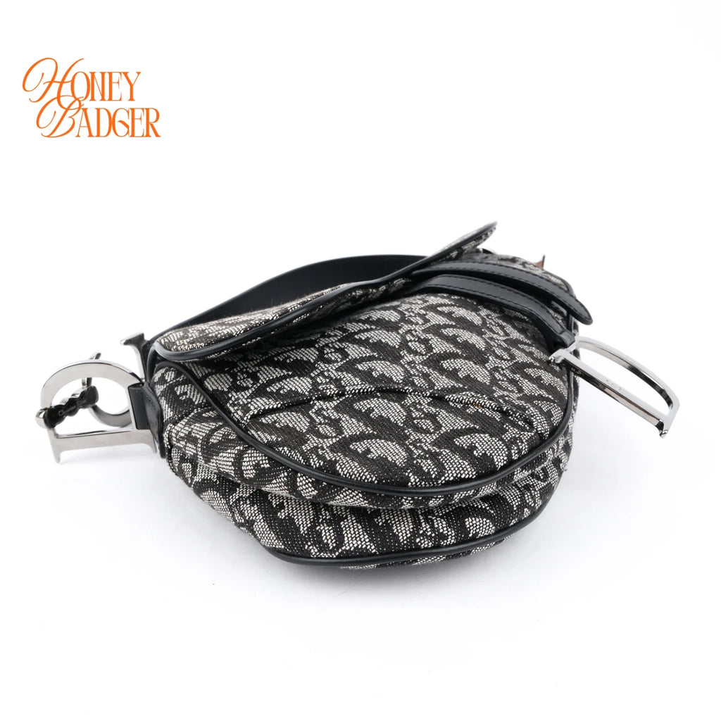 Dior Saddle Bag Trotter Canvas Black/Gray Rank A
