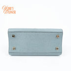 Valextra Iside Mini Grained Calfskin Blue Grey Light Gold Hardware Rank A