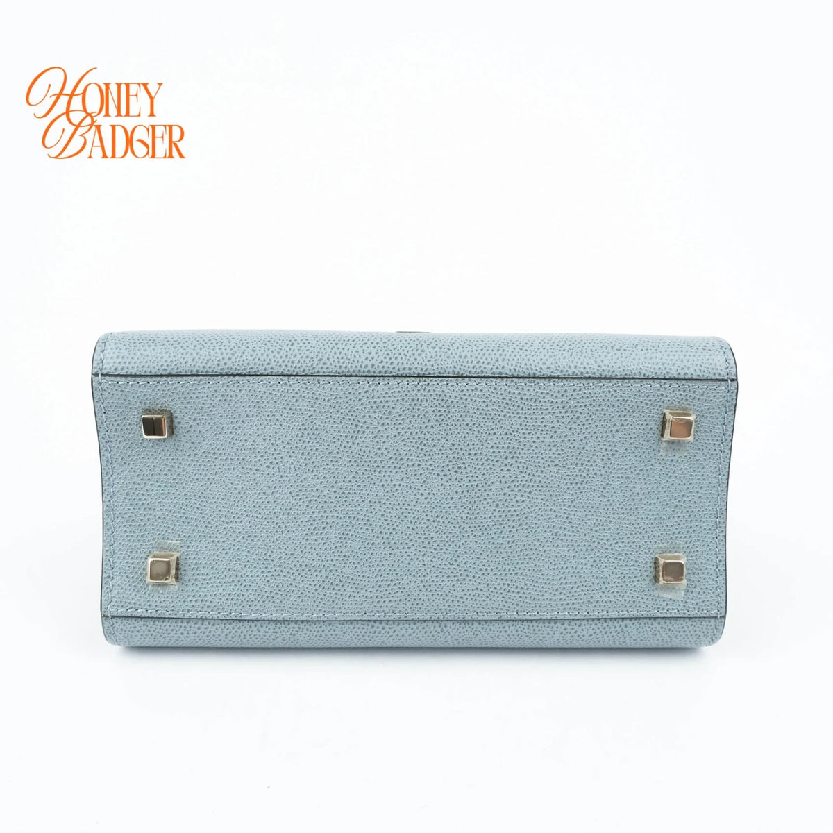 Valextra Iside Mini Grained Calfskin Blue Grey Light Gold Hardware Rank A