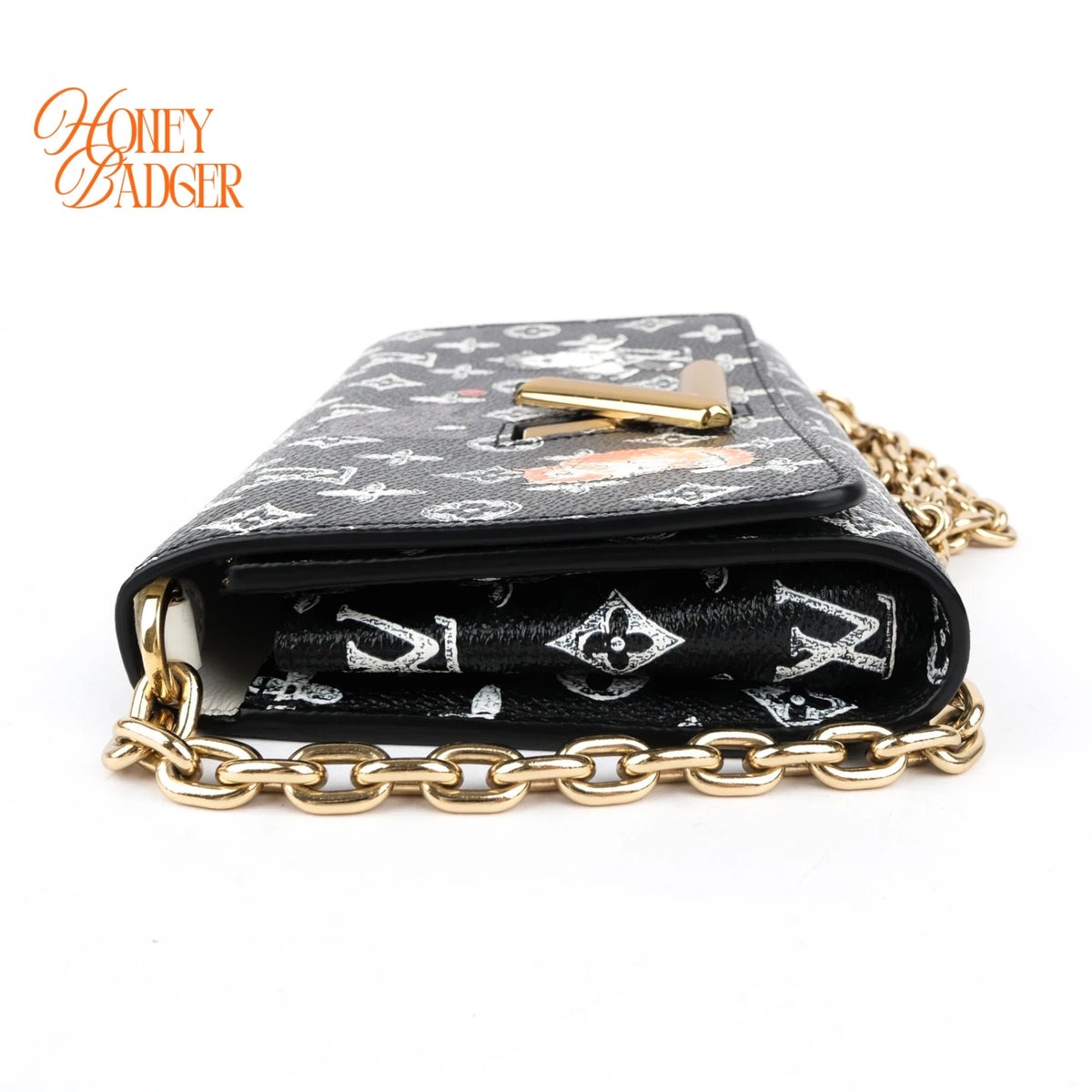 Louis Vuitton Twist Chain Wallet Catogram Monogram Black Rank A