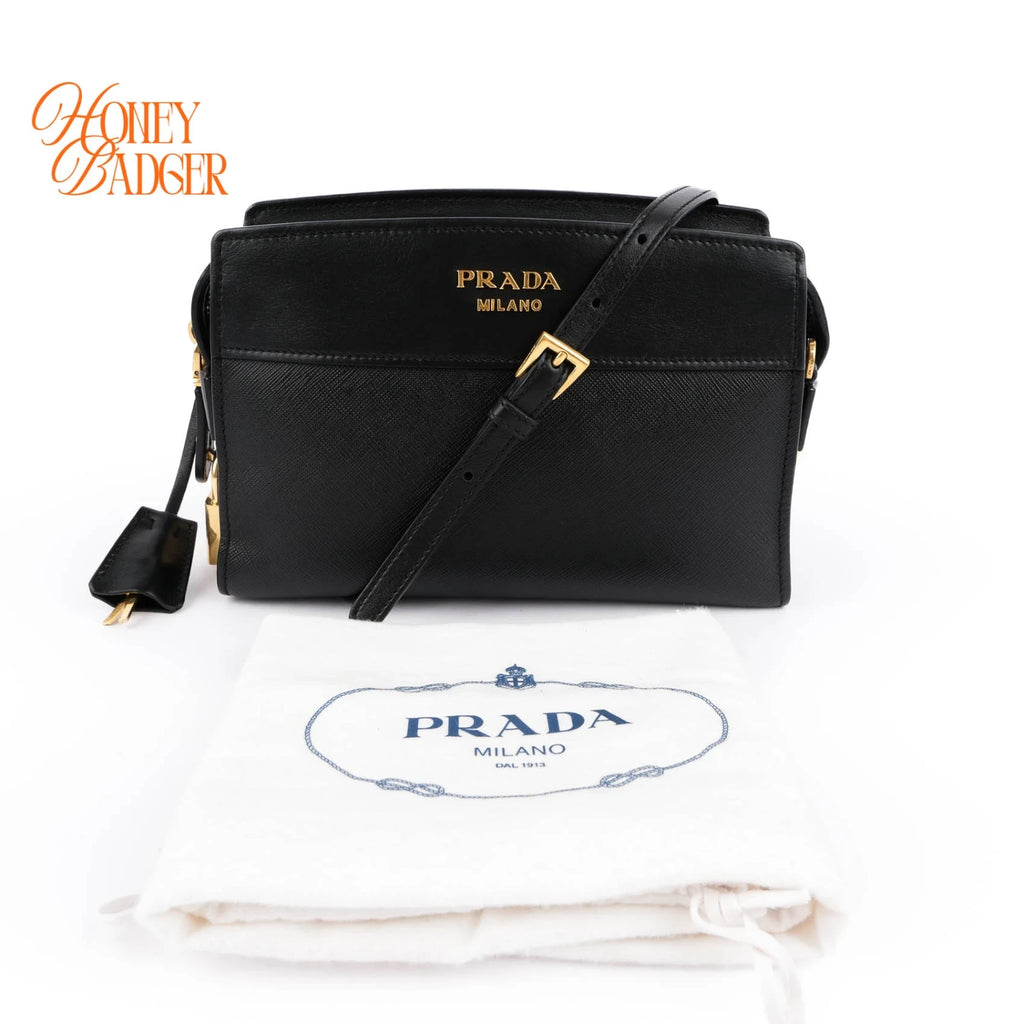 Prada Saffiano Camera Bag in black leather, Grade A condition.