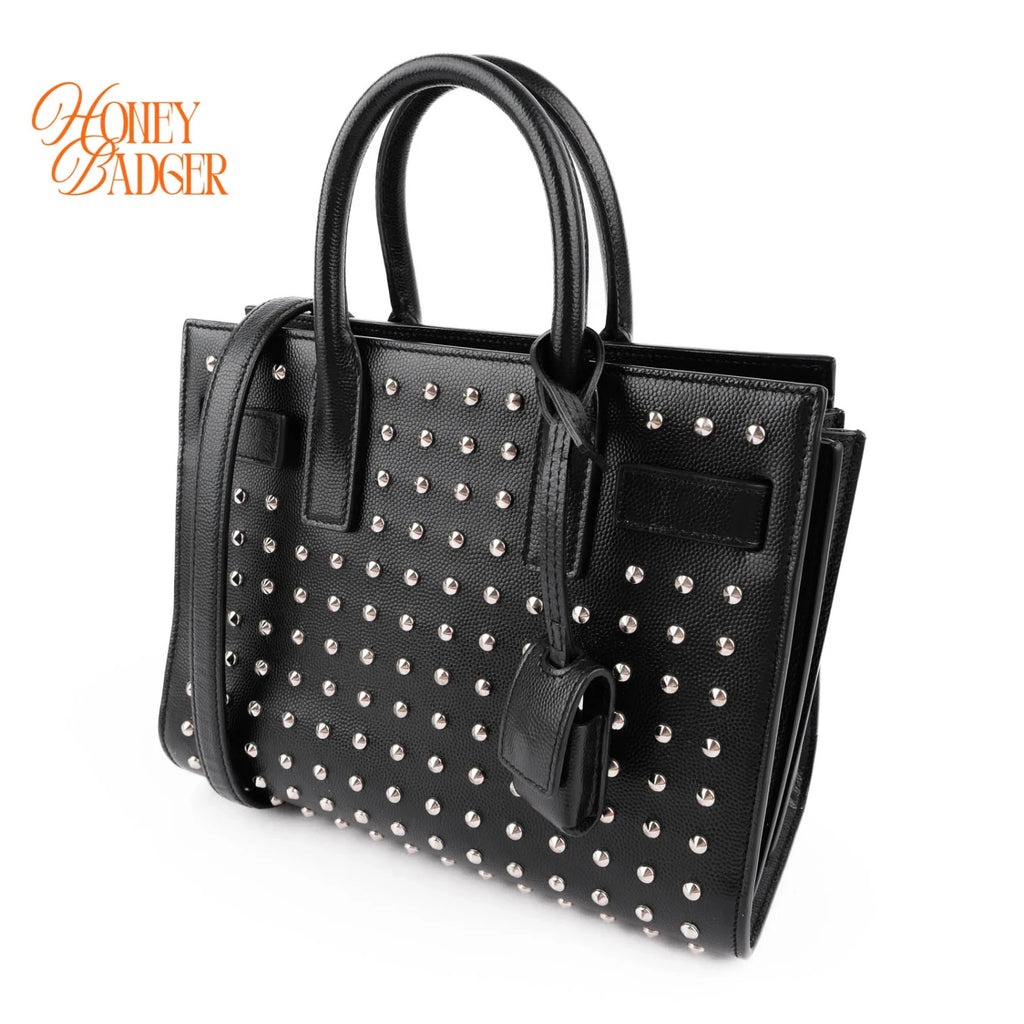 Saint Laurent Sac de Jour Nano Studded Black Leather 2Way Bag M1763 Rank A
