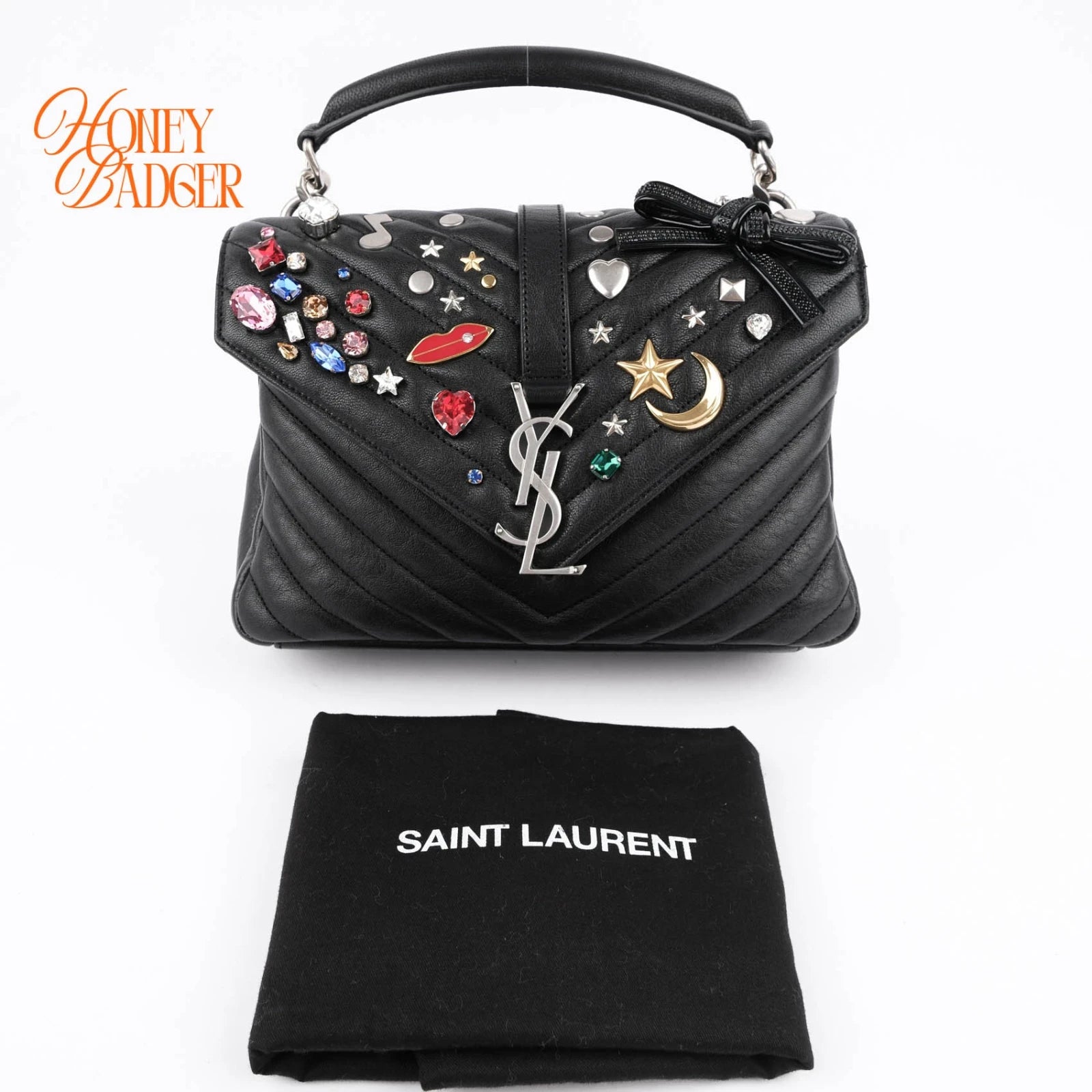 Saint Laurent College Medium in black leather with studs, Grade A condition.