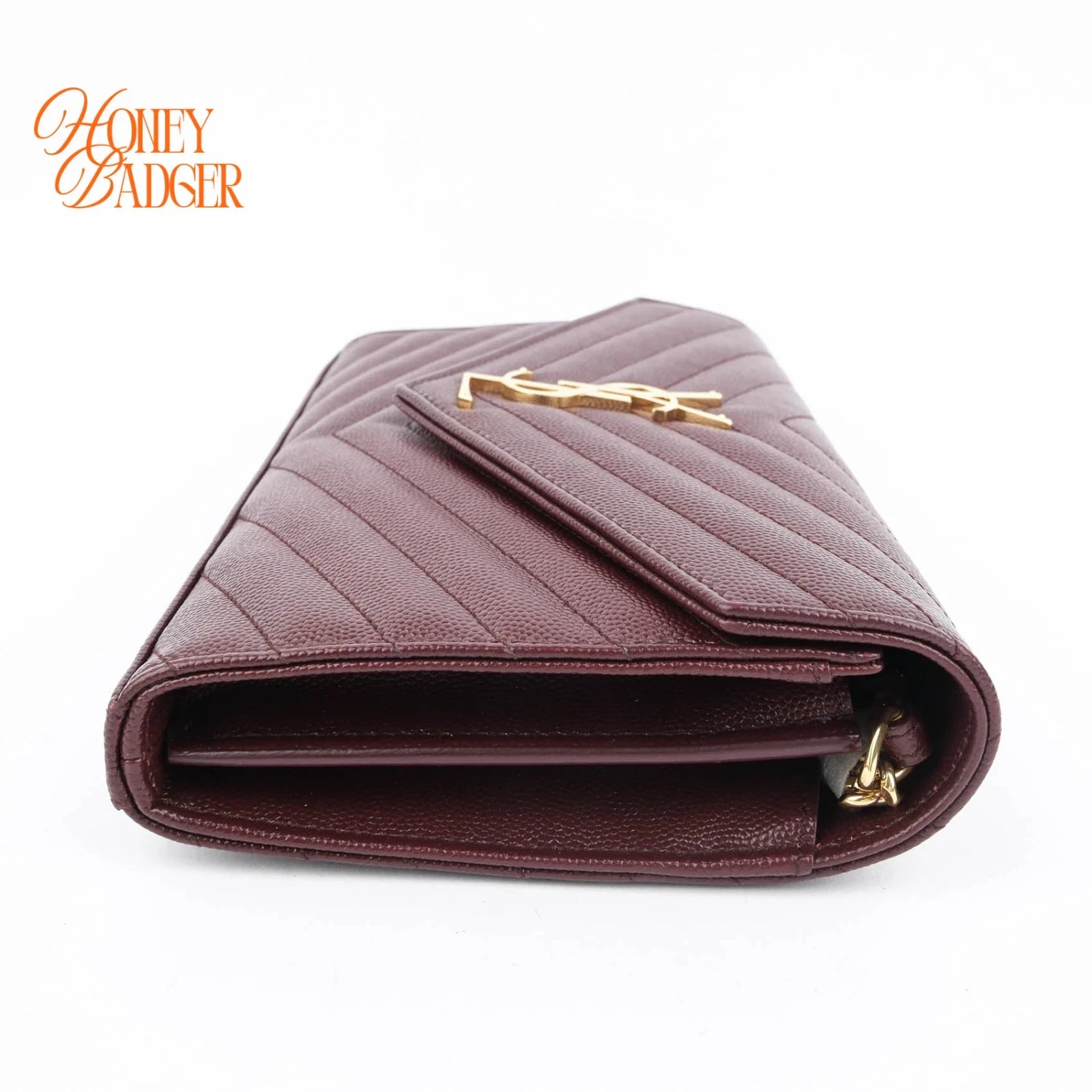 Saint Laurent Envelope Large Chain Wallet Caviar Leather Bordeaux Gold Hardware Rank A