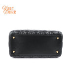 Dior Lady Dior Medium Cannage Lambskin Black Pale Gold Hardware Rank A