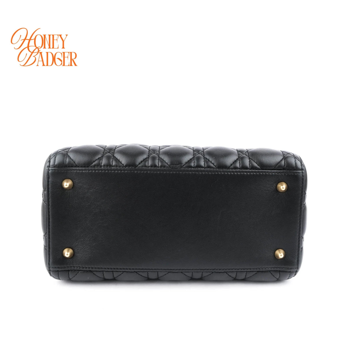Dior Lady Dior Medium Cannage Lambskin Black Pale Gold Hardware Rank A