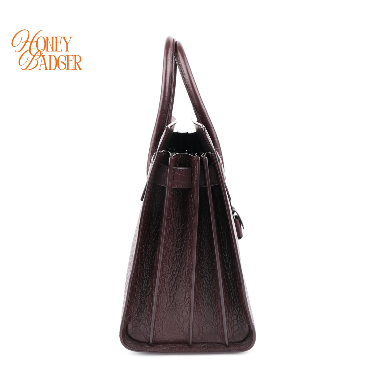 Saint Laurent Sac de Jour Crocodile-Embossed Leather Wine Red 2-Way Handbag Shoulder Bag Rank AB