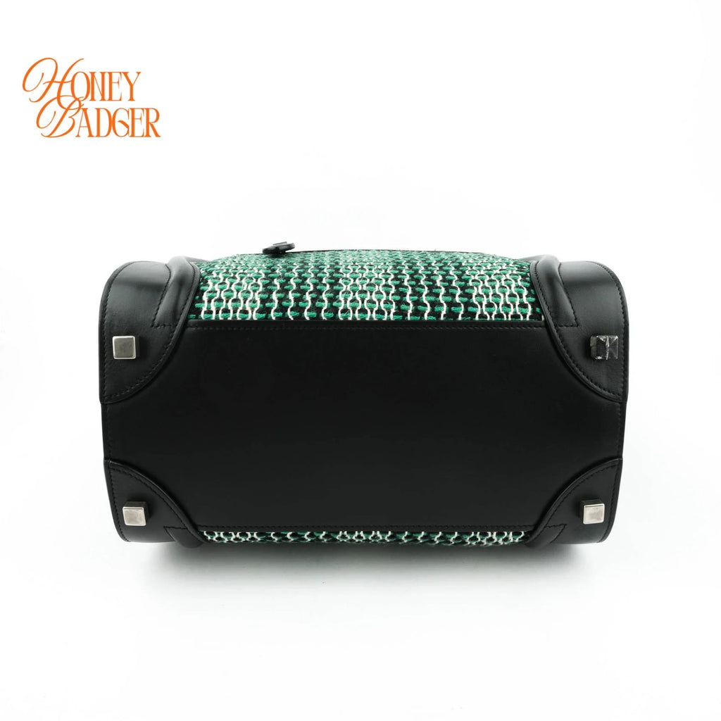 Celine Luggage Micro Tweed Black Green Rank A