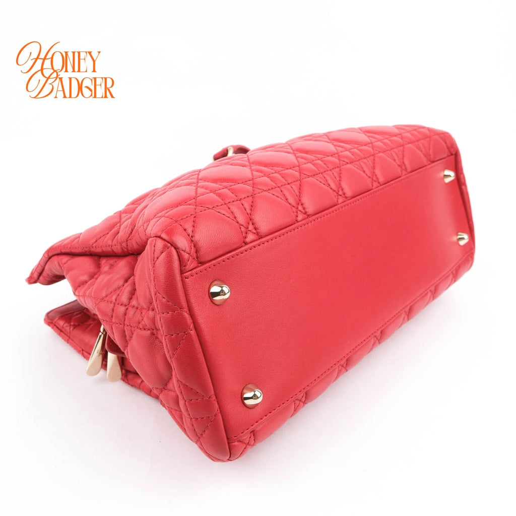 Dior Soft Shopping Tote Cannage Lambskin Red Gold Hardware Rank AB