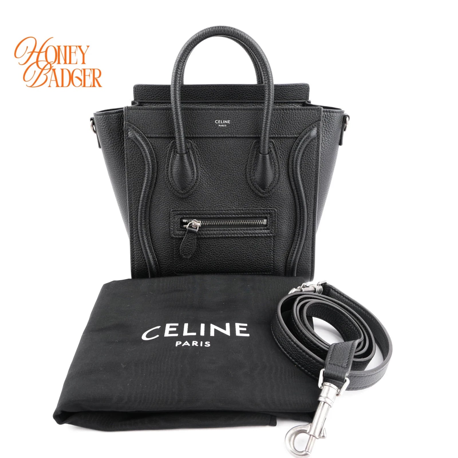 Celine Luggage Nano Leather Bag Black Rank A