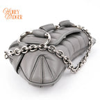 Gucci Horsebit Chain Small Shoulder Bag Quilted Calfskin Grey Palladium Hardware Rank A