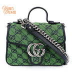 Gucci GG Marmont Mini Top Handle Canvas Green Silver Hardware Rank A