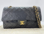 Chanel Classic Double Flap Medium 25 Quilted Lambskin Black Gold Hardware Rank AB