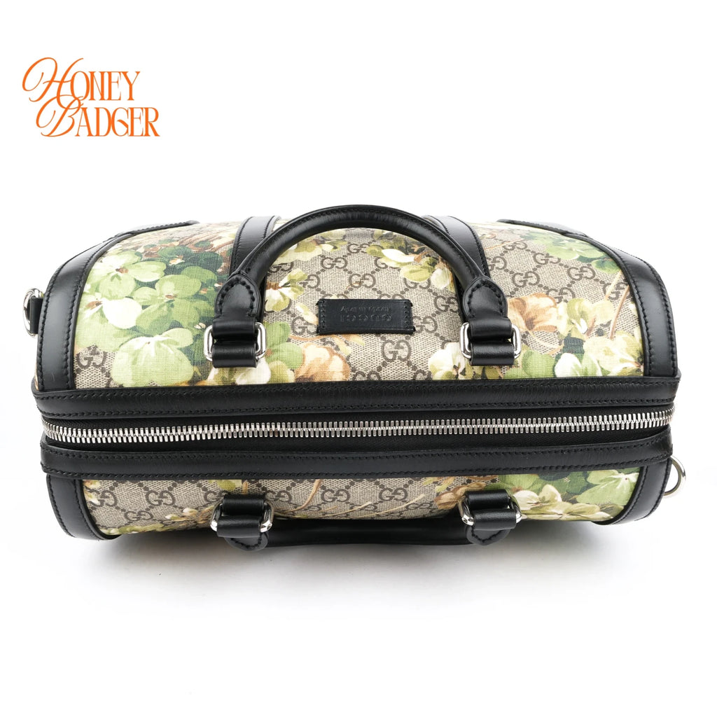 Gucci Tian GG Supreme Medium Boston Bag Multicolor Black Leather Silver Hardware Rank A