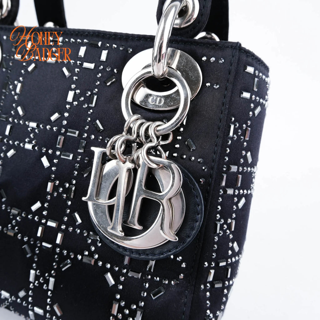Dior Lady Dior Small Navy Satin Crystal Grade A