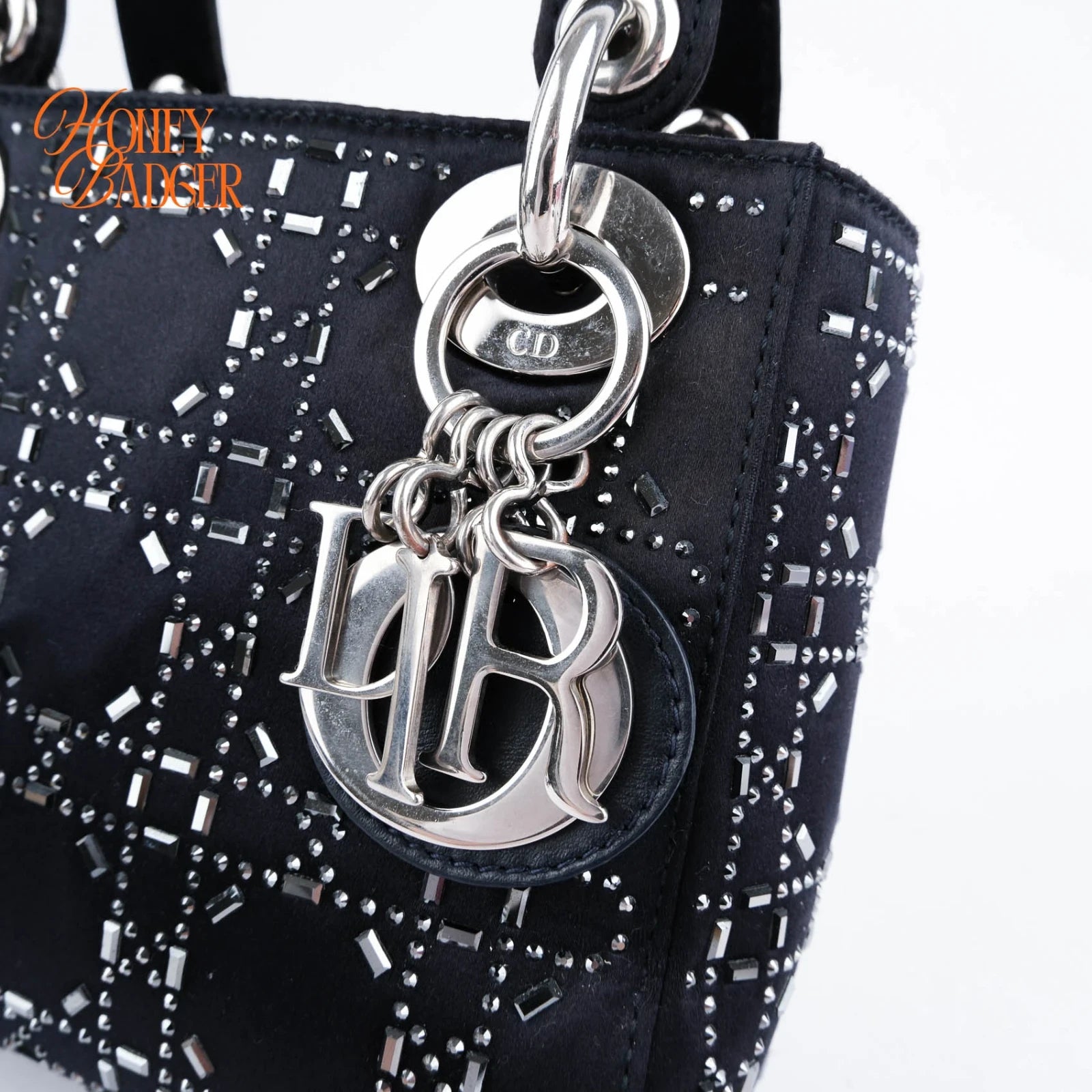 Dior Lady Dior Small Navy Satin Crystal Grade A