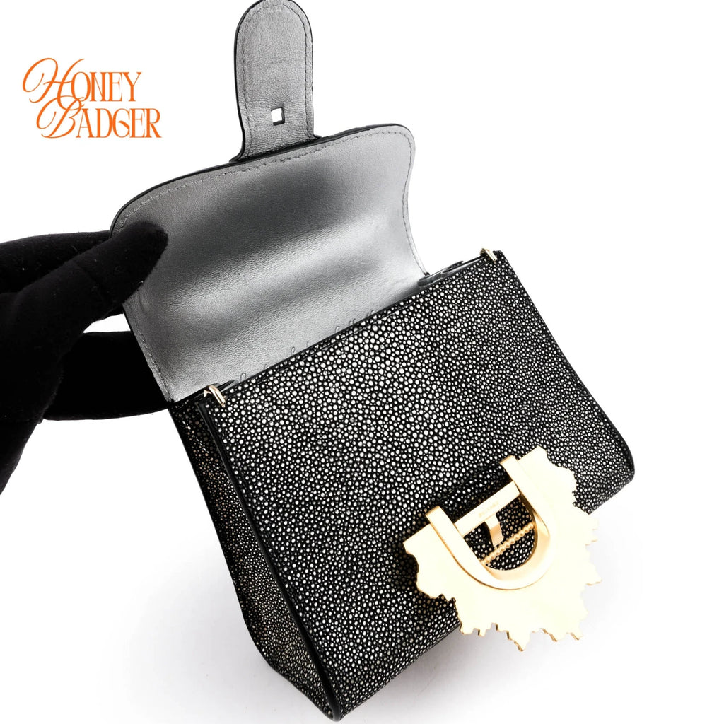 Delvaux Brillant Micro Golden Glory Stingray Leather Black Antique Gold Hardware Rank A