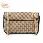 Gucci GG Marmont Small Shoulder Bag Original GG Canvas Beige/Ebony Black Leather Gold Hardware Rank A