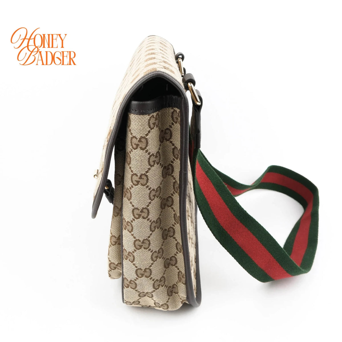 Gucci Original GG Canvas Web Single Buckle Flap Messenger Beige Rank A