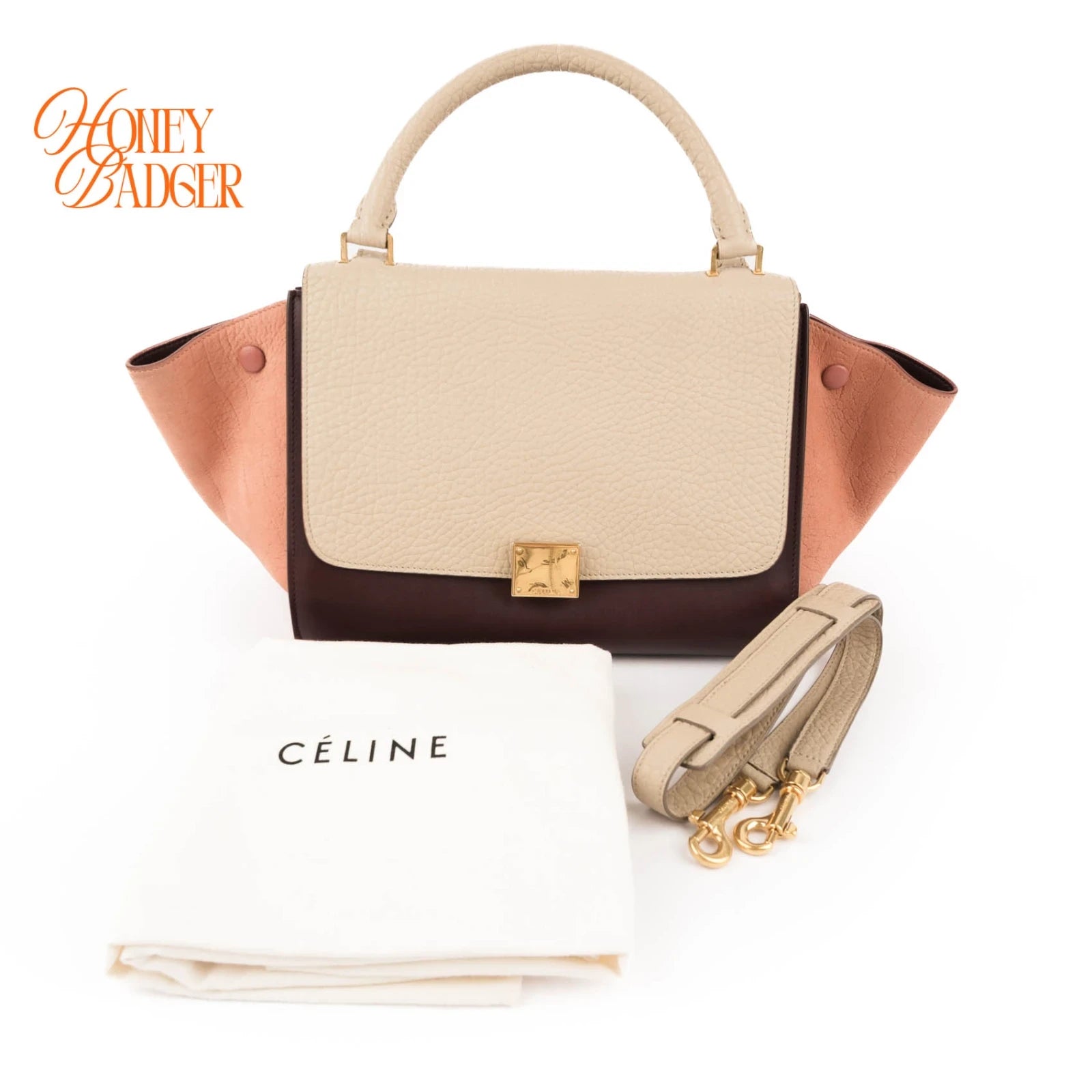 Céline Trapeze Medium Tricolor Leather Beige Burgundy Pink 2WAY Bag