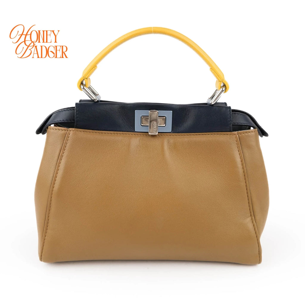 Fendi Peekaboo Iconic Mini Tricolor Beige Berry Lemon Leather 2WAY Bag